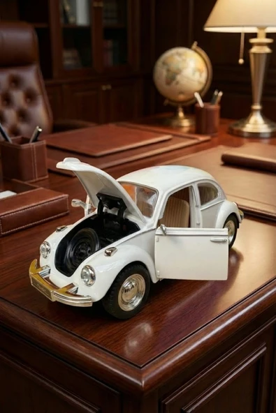 Nostaljik Beetle Vosvos Oyuncak Araba - 17cm Büyük Boy - Sesli Işıklı ve Sürtmeli - Beyaz Araba ürün görseli 1