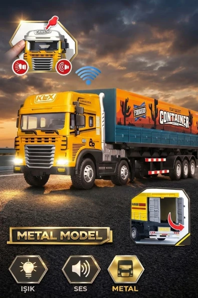 Metal Kabin Işıklı Sesli Konteyner Tır Oyuncak - 38 cm Büyük Boy Çek Bırak Kamyon ürün görseli 1