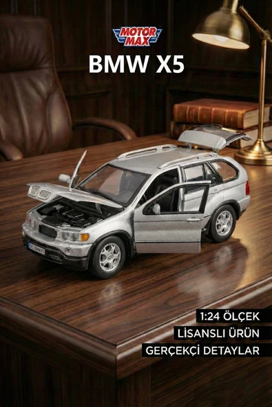 Motor Max 1:24 Bmw X5 Diecast Model Araba - Metal Koleksiyonluk Araç - Gümüş Gri ürün görseli 1