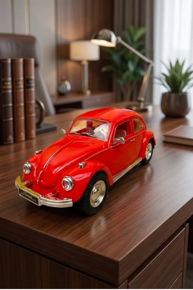 Nostaljik Beetle Vosvos Oyuncak Araba - 17cm Büyük - Sesli Işıklı ve Sürtmeli - Kırmızı Model Araba ürün görseli 1
