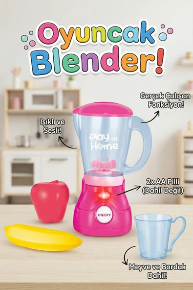 Sesli Işıklı Gerçek Fonksiyonlu Oyuncak Blender Seti Meyve ve Bardak Aksesuarlı ürün görseli 1
