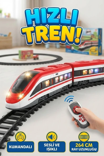 Uzaktan Kumandalı Mıknatıs Bağlantılı Hızlı Tren Seti - 49 Parça Sesli ve Işıklı 264 cm Raylı ürün görseli 1