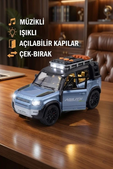 Sesli Işıklı Çek Bırak Oyuncak Araba Defender Model Jip - Kapıları Açılan Lüks Arazi Aracı (17 cm) ürün görseli 1