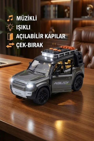 Sesli Işıklı Çek Bırak Oyuncak Araba Defender Model Jip - Kapıları Açılan Lüks Arazi Aracı (17 cm) ürün görseli 1