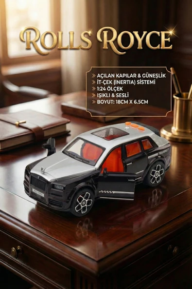 Rolls Royce Tarzı Lüks Makam Aracı Siyah - Sesli Işıklı Kapıları Açılan Sürtmeli Oyuncak Araba ürün görseli 1