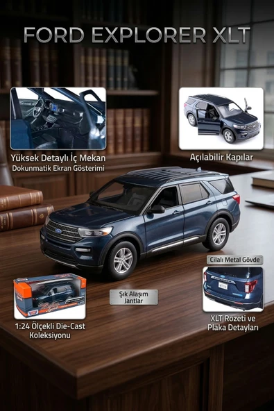 Motor Max 1:24 Ölçek 2022 Ford Explorer XLT Lacivert Diecast Model Metal Araba ürün görseli 1