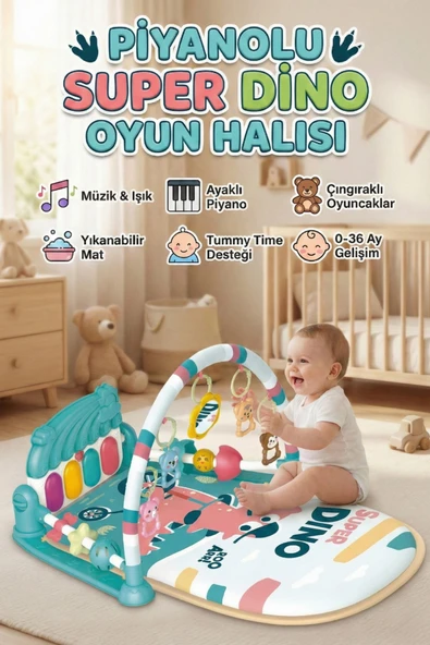 Piyanolu Bebek Oyun Halısı - Müzikli Işıklı Dinozor Temalı Jimnastik ve Aktivite Merkezi (73x56 cm) ürün görseli 1