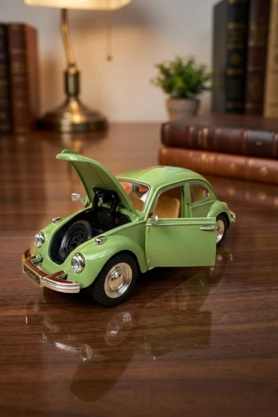 Nostaljik Vosvos Oyuncak Araba - 17cm Büyük Boy - Sesli Işıklı ve Sürtmeli - Yeşil Model Araba ürün görseli 1