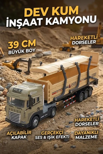 39 Cm Büyük Boy Sesli Işıklı İnşaat Kamyonu - Hareketli Damperli Oyuncak Tır İş Makinesi ürün görseli 1