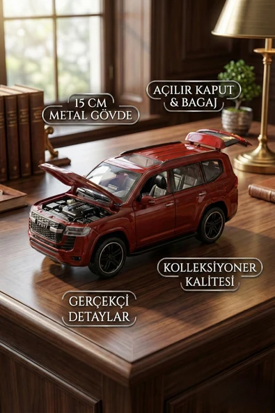 1:32 Metal Çek Bırak Arazi Aracı Toyota Land Cruiser Model Oyuncak Araba - Sesli Işıklı Kırmızı ürün görseli 1