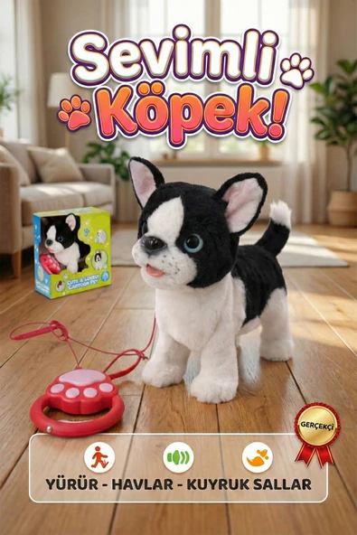 Yürüyen Havlayan Kuyruk Sallayan Tasmalı Peluş Köpek - Sesli ve Hareketli Oyuncak Köpek ürün görseli 1