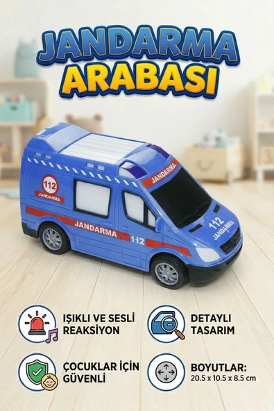 Jandarma Arabası Oyuncak Minibüs - Işıklı Sesli Kurtarma Serisi 112 Araçları - Eğitici Oyuncak ürün görseli 1