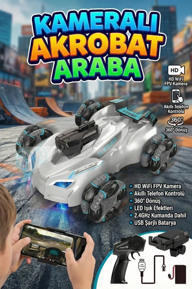 Uzaktan Kumandalı Kameralı Araba Wifi FPV Akrobat Drift Aracı Şarjlı Işıklı 360 Derece Dönen Oyuncak ürün görseli 1