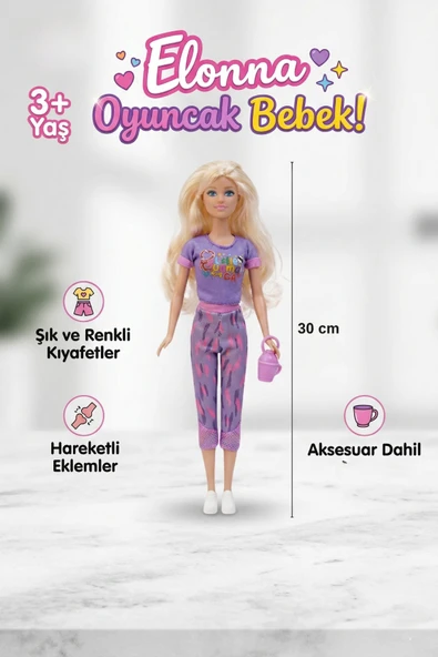 Elonna 30 cm Şık ve Hareketli Eklemli Oyuncak Bebek (Tie-Dye Pantolonlu/Aksesuarlı) ürün görseli 1