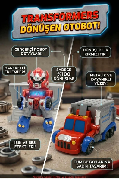 Işıklı Sesli Dönüşebilen Robot Kamyon Otobot Transformers Oyuncak ürün görseli 1