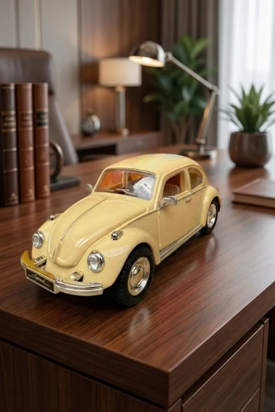 Nostaljik Beetle Vosvos Oyuncak Araba - 17cm Büyük Boy - Sesli Işıklı ve Sürtmeli - Sarı Model Araba ürün görseli 1