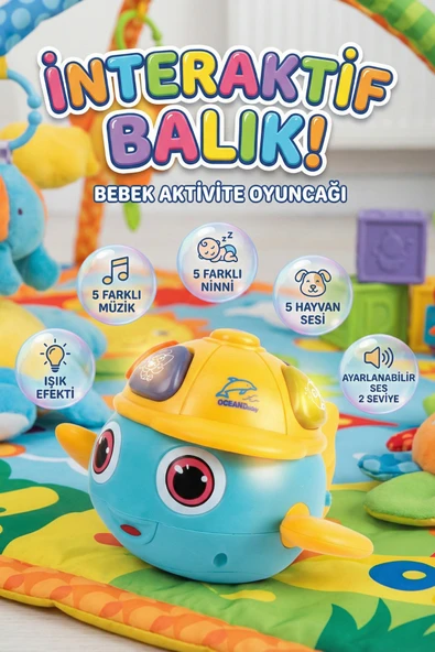 Eğitici Müzikli Işıklı İnteraktif Balık Bebek Aktivite Oyuncağı Ninnili Sesli Oyuncak ürün görseli 1