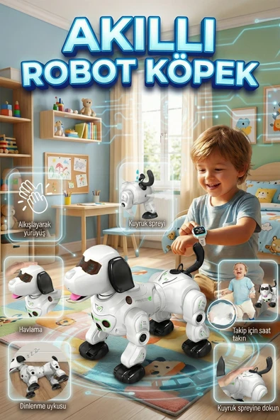 Uzaktan Kumandalı Akıllı Robot Köpek Akıllı Saat Takip Sistemli Sese Duyarlı Buharlı Oyuncak ürün görseli 1