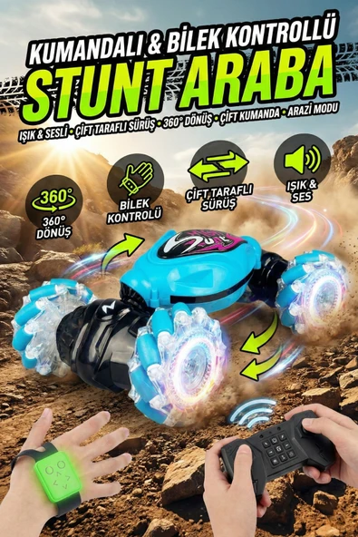 El Hareket Sensörlü Uzaktan Kumandalı Akrobat Araba 4x4 Işıklı Müzikli Çift Yönlü Drift Stunt Car ürün görseli 1