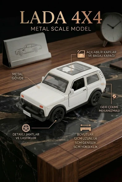 Lada Niva 4x4 Metal Çek Bırak Oyuncak Araba Açılabilir Kapılı Diecast Model Araç 12 cm ürün görseli 1