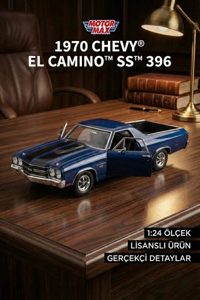 Motor Max 1:24 1970 Chevy El Camino SS 396 Model Araba - Lacivert Metal Diecast Koleksiyon ürün görseli 1