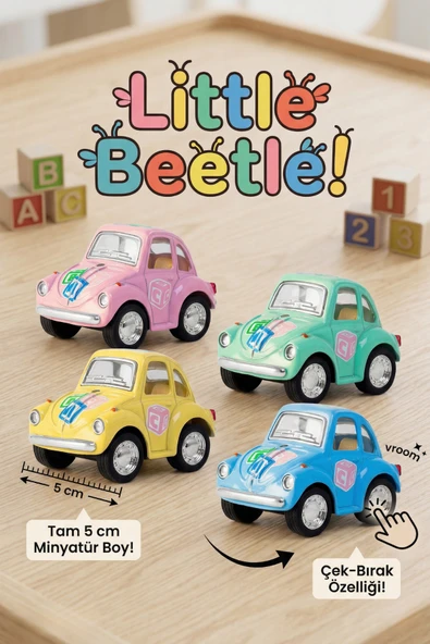 Little Beetle Çek Bırak Minyatür Vosvos Oyuncak Araba - 5 cm Pastel Renk Kaplumbağa Araba ürün görseli 1