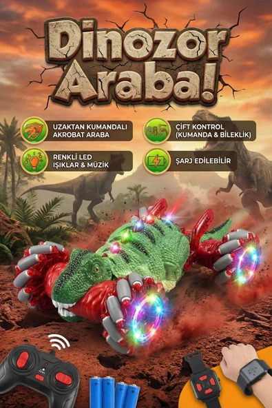 Uzaktan Kumandalı Dinozor Araba Jest Sensörlü Işıklı Müzikli 4x4 Akrobasi Arabası Şarjlı Oyuncak ürün görseli 1