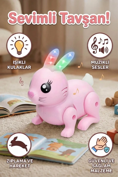 Işıklı Müzikli Zıplayan Tavşan Oyuncak - Pilli Hareketli Sesli Çocuk Bebek Oyuncağı ürün görseli 1