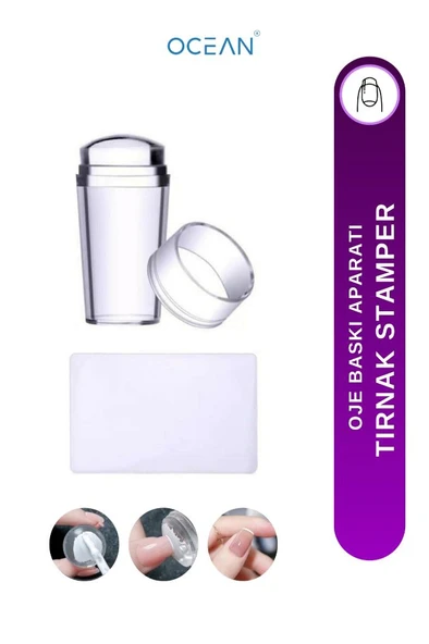 Ocean Tırnak Desen Basma Mühürü Stamper Şeffaf + Sıyırıcı ASU-195 ürün görseli 1