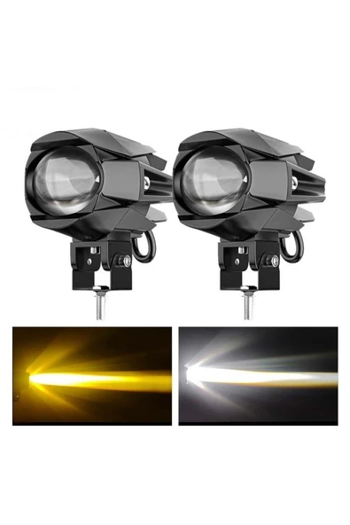 ASTRA LED 2 Adet Motosiklet Atv Utv Scooter Offroad Beyaz Sarı Çift Renk Lazer Sis Farı Delici 12-80 Volt ürün görseli 1