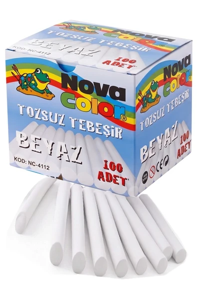 Beyaz Tebeşir Tozsuz 100 lü 1 Paket Nova Color Tozsuz Beyaz Tebeşir 8cm 100 lü Tahta Tebeşiri Okul Sınıf ürün görseli 1