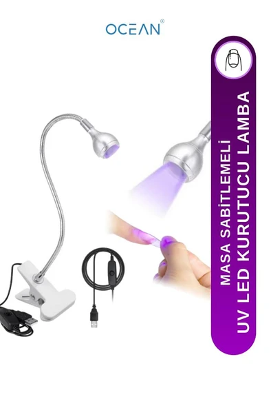 Ocean Mandallı USB Girişli 360 Derece Dönebilen UV Led Lambası Beyaz ASU-938BEYAZ ürün görseli 1