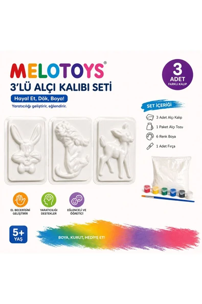 ALÇI KALIBI EĞİTİCİ BOYAMA SETİ - EL SANATLARI VE BECERİ OYUNU 3 Adet Alçı Kalıp, Fırça, 6lı Boya, 1 Paket Alçı ( Kalıplar Stok Durumuna Göre Farklılık Gösterebilir ) ürün görseli 1