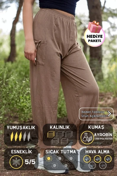 Kadın Vizon Belden Lastikli Ayrobin Bilek Lastikli Şalvar Pantolon 24KSLVMUSA ürün görseli 1