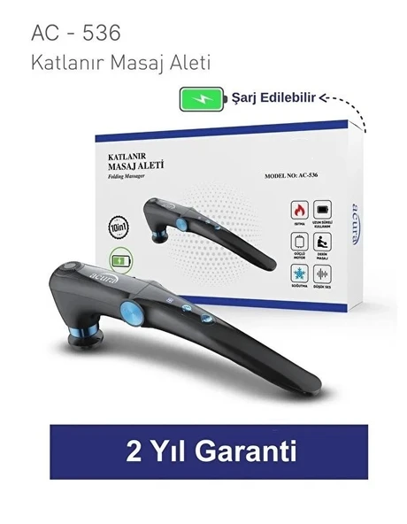 90 Derece Katlanabilir Şarjlı Profesyonel Masaj Aleti - 10 Başlıklı & Isı Ayarlı (AC-536) ürün görseli 1