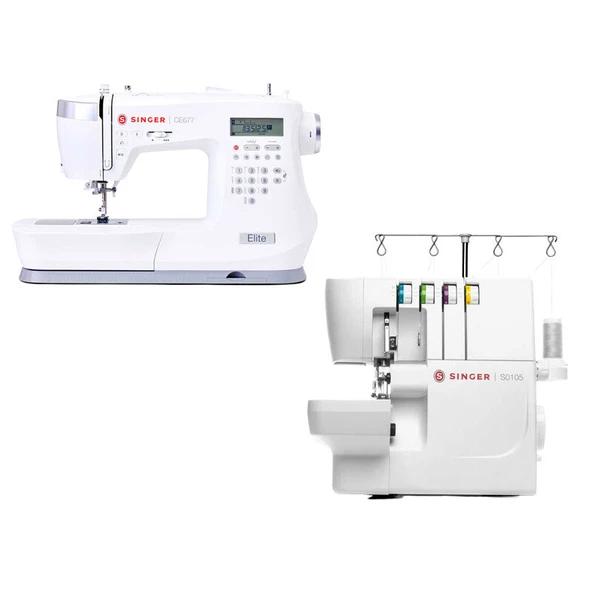 Singer Elite CE677 Elektronik Dikiş Makinesi ve Singer S0105 Overlok Makinesi Avantajlı Paket ürün görseli 1
