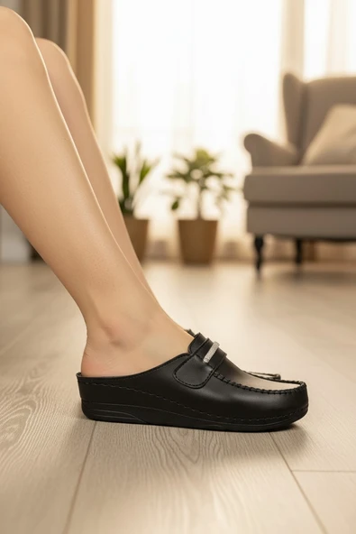Enoch Kadın Tam Kapalı Burunlu Loafer Model Işıltılı Taş Şeritli Anatomik Comfort Ev Terlik ürün görseli 1