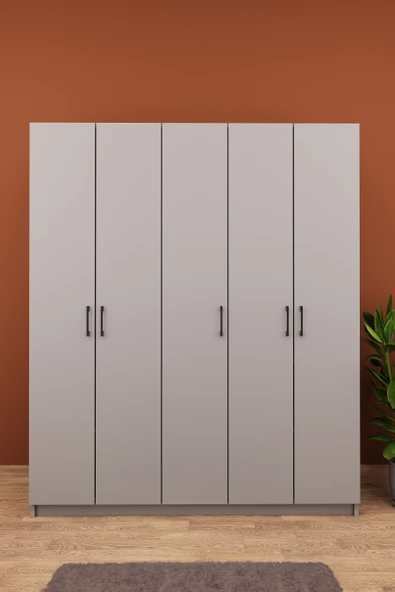 Lüks 5 Kapaklı Portmanto Askılı Vestiyer %100 MDF Ayakkabılık Dolabı V09  KÜL GRİ ürün görseli 1