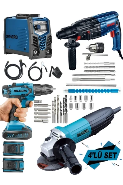 DRAGRO Alman 4Lü Eko Usta Set Invertör Kaynak Kırıcı Delici Şarjlı Matkap Spiral ürün görseli 1