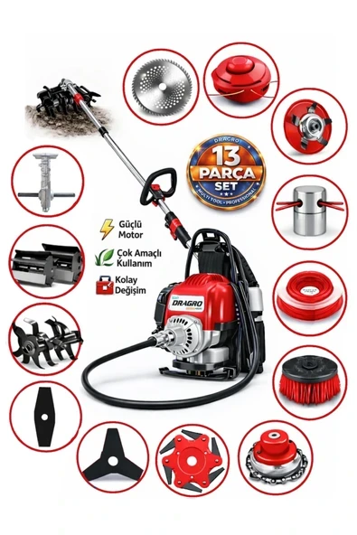 Dragro German DRG-13 + Sırt Tipi Benzinli Ot Çalı Çim Biçme Tırpanı + Full Set Hediyeli K ürün görseli 1