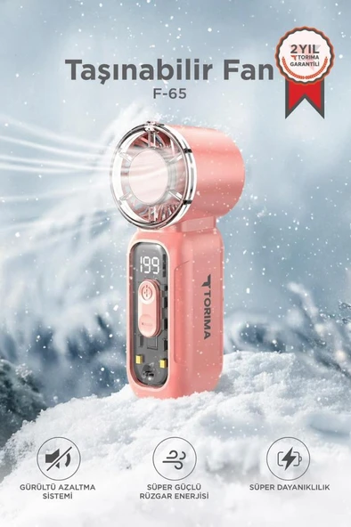 Şarjlı El Vantilatörü Fener Özellikli Taşınabilir Mini Fan F65 Pembe ürün görseli 1