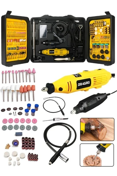 DRAGRO Alman 400 Watt 350 Parça 60.000 Rpm 6 Kademe Devir Ayarlı Hobi Gravür Seti Mini Taşlama Makinesi ürün görseli 1