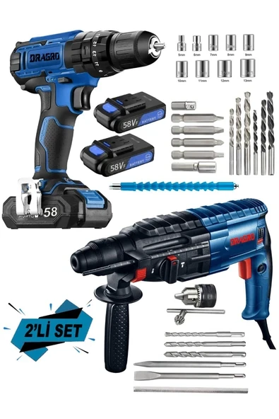 DRAGRO Alman EKO 2 Li Set 4200 W Kırıcı Delici Hilti 58 V Setli Şarjlı Matkap ürün görseli 1