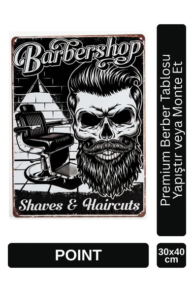 Point Barber Shop Kuaför Salonu İçin Parlak Metal Tablo 30x40 cm PCTR-2004 ürün görseli 1