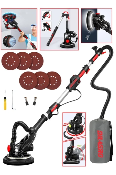 DRAGRO Profesyonel Led Işıklı Alçıpan Duvar Zımpara Makinası Toz Emmeli ürün görseli 1