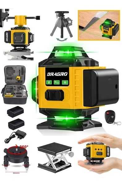 DRAGRO Alman 128 Vf 12 Köşe Otomatik Hizalama Lazer Metre 360 Derece Yatay Dikey Çapraz Kumandalı Çantalı ürün görseli 1