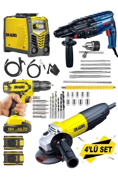 DRAGRO Alman 4Lü Eko Usta Set Invertör Kaynak Kırıcı Delici Şarjlı Matkap Spiral ürün görseli 1