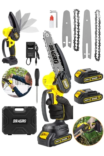 DRAGRO 21 V Ah Akülü Dal Kesme Budama Testere Makinesi Çift Akülü 15 Cm Yedek Zincirli ürün görseli 1