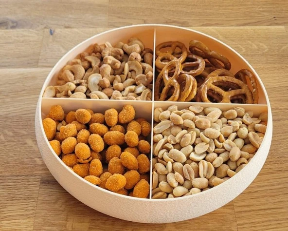 4 Bölmeli Dekoratif Çerez ve Atıştırmalık Sunum Tabağı - 3D Yazıcı Üretimi Modern Mutfak Düzenleyici ürün görseli 1