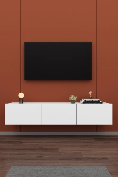 Modern Duvara Monte TV Ünitesi %100 MDF Kapaklı Televizyon Sehpası T-27  BEYAZ ürün görseli 1